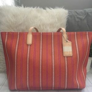 Coach Striped Canvas Legacy Tote Bag